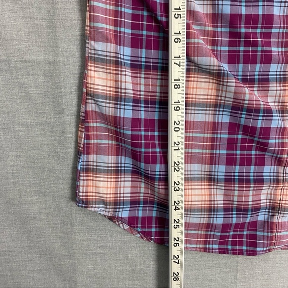 Eddie Bauer Sleeveless Button Down Plaid Shirt Purple Sz Large - Picture 7 of 7